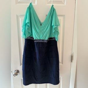 Mint & Navy Blue dress w/ Flutter Sleeves, Sequin Embellishment, size 16W